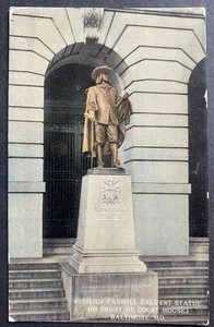 Baltimore MD, Cecilius Carroll Calvert Statue, Maryland c1912 Vintage Postkarte - Bild 1 von 2