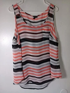 Torrid Women's Plus Size 1 Sheer Pocket Black Peach Stripe Pocket Tank Top - Picture 1 of 2