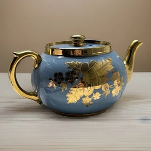 Vintage GIBSON & SONS BURSLEM England Porzellan Blau & Gold EDEN Muster Teekanne - Bild 1 von 7