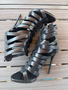Giuseppe Zanotti Heels Size 37 Black Leather New 5” Heel - Picture 1 of 4