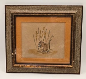 Vtg K Thorpe Framed & Matted Mouse w/Baby Art Print 10.5" x 9.5" - Picture 1 of 15