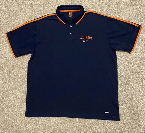 Illinois Fighting Illini Polo Shirt Mens Extra Large Blue Nike Dri Fit NCAA XL Cover