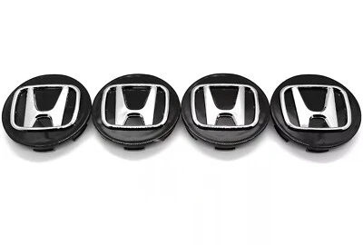 Set of 4 Honda Black Wheel Rim Center Caps Chrome Logo 69MM/2.75 - Image 1 of 4