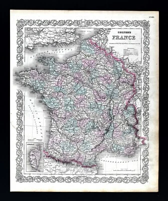 Mapa Colton 1874 Francia París Laon Reims Marsella Le Havre Tours Amien Nantes FR Foto 1 de 4