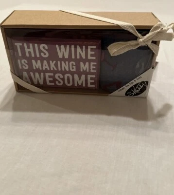 Primitives by Kathy Box Sign & Sock Set Sign 4.5 x3 Burgundy This Wine Socks NIB - Image 1 of 4