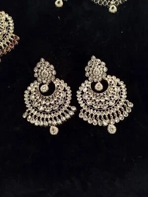 Imdian Kundan Chandbali Earrings Set Bollywood Jewelry Gold Plated 3 Sets - Image 1 of 4