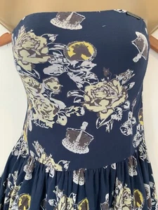 Vestido sin tirantes rojo o muerto estampado floral azul marino con dobladillo de burbujas forrado UK14 para mujer - Imagen 1 de 23