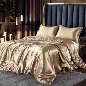 New Silk Bedding Set with Duvet Cover Bed Sheet Pillowcase Luxury Solid Bedsheet - Picture 1 of 41