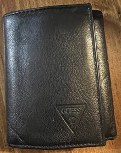 VTG 1970s Guess USA Brown Genuine Leather Trifold Card ID Wallet Unflold 8.5"L - Picture 1 of 5