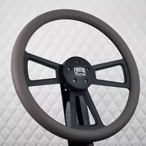 (T03) 18" Black Steering Wheel Big Rig Grey Vinyl Kenworth & Peterbilt 2014+ - Foto 1 di 12
