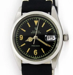 Vintage Rolex OysterDate Precision 6694 Winding Black Dial 34mm Men Steel Watch - Picture 1 of 13