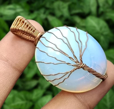 Colgante de piedras preciosas de opalita radiante árbol del ser artesanal joyería de alambre de cobre Foto 1 de 4