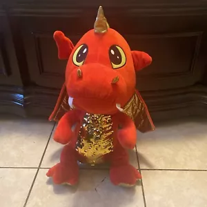 Fun&Fun Toy 🐦🔥Tiere Plüschtier roter Drache mit goldenem Bauch Glitzer groß - Bild 1 von 5