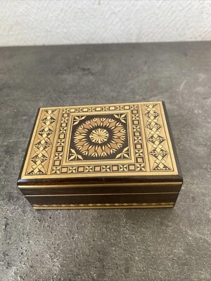 Ancienne Boîte Laqué Bois Deco Boîte À Bijoux Pilulier  - Photo 1/4