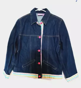 Denim Blue Jean Jacket Womens SZ Small Ribbon Trim Premier International Vintage - Picture 1 of 9