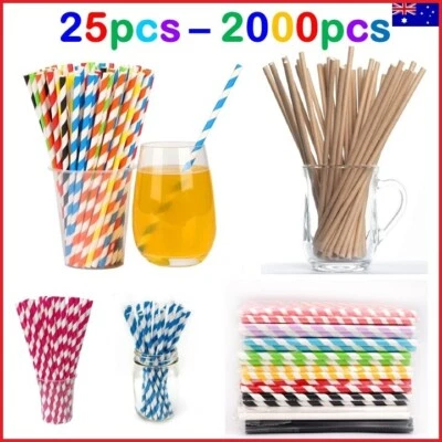 5-2000pcs AU Colourful Paper Drinking Straws FOIL Metallic Striped BULK DISCOUNT - image 1 of 4