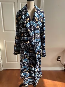 IZOD Robe~Snowflakes+Moose~Navy/White~Men's One Size NEW w/TAGS Ribbed - Picture 1 of 5