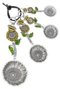 Ganz Bumble Bee on Sunflower Color Measuring Spoon Set Silver Tone Zinc 4Pc Set - Picture 1 of 3