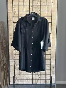 NWT Sea Breeze Women Tunic XL Black Button-Up Pleated 3/4 Sleeve Cottagecore - Picture 1 of 6