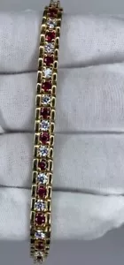 "Brazalete de plata de ley 925 en tono dorado circonita cúbica roja y blanca 7,25""" - Imagen 1 de 23