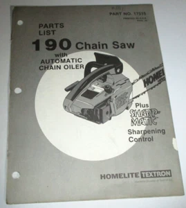 Homelite 190 Automatic Oiling Chain Saw Parts List Catalog Manual ORIGINAL! - Picture 1 of 2