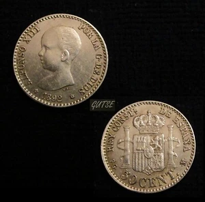 ESPAÑA, 488-ALFONSO XIII, 50 CÉNTIMOS 1892*9-2, MADRID PG M, PLATA, AXF. - Imagen 1 de 1