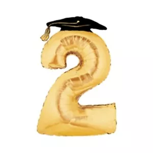 45" ENORME lucido ORO NUMERO 2 con PALLONCINO TAPPO GRADO - laurea DIFFICILE DA TROVARE! - Foto 1 di 1