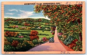 Postal en 1957 saludos desde Greenfield Linen coche antiguo N7 - Imagen 1 de 2