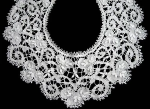 Antique Vintage Handmade White Cluny Lace Ladies Collar Dress Trim - Imagen 1 de 5