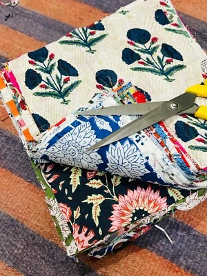 100pcs Cotton fabric Scraps, Fabric Remnants, flower Printed fabric, Fat Quarter - Image 1 of 4