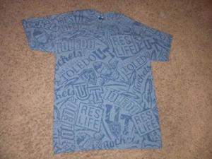 Vintage TOLEDO All Over Print blue short sleeve shirt men's Medium Gildan - Picture 1 of 4