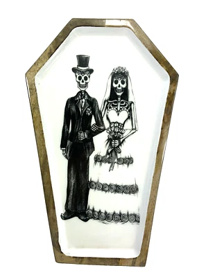 SPOOKY COUPLE COFFIN 17" X 10" Serving Platter Tray NEW Foto 1 de 3