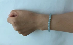 7” Stretch Beaded Bracelet Aquamarine Birthstone Gemstone Good Luck Happiness - Foto 1 di 4