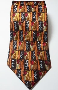 Ermenegildo Zegna Italy 100% Silk Tie Brown & Gold With Red Flowers 3.75" x 57" - Picture 1 of 6
