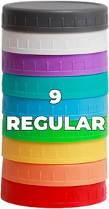 9 Pack Regular Mouth Mason Jar Lids, Plastic Mason Jar Lids with Silicone Rings, - Picture 1 of 12