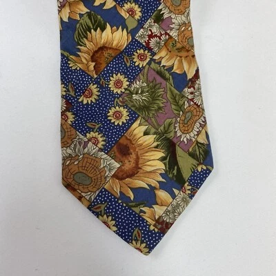 American Eagle Outfitters Blue Sunflower Daisy Men Neck Tie 100% Cotton One Size - Image 1 of 4