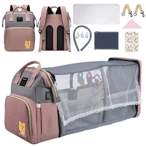 3-in-1 Baby Diaper Bag Backpack with Changing Station Portable Mommy Travel Bag - Picture 1 of 46