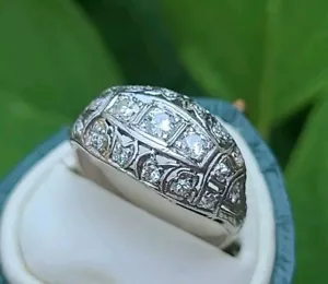 Nachlass 14k Weißgold Diamant filigran Ring Hochzeit Art Deco Antik Gr. 7,5 - Bild 1 von 22