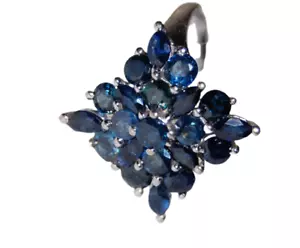 10K White Gold Ring Marquise Midnight Blue Sapphire Gemstones Flower Cocktail - Picture 1 of 11