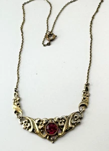 Modeschmuck  Kette Halskette Jugendstil  Rot Rubin Gold Double Floral Nr.287 - Bild 1 von 3