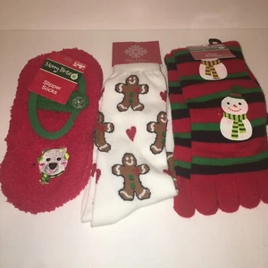 Novelty Christmas Socks Lot Of 3 Snowman Toe Socks, Bear, Gingerbread Man - Picture 1 of 4