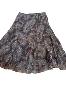 Gonna LAUREN RALPH LAUREN marrone paisley 100% seta floreale tulipano a strati grande 12 - Foto 1 di 6