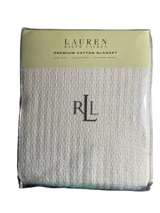 Vintage Ralph Lauren Estate Cotton King Woven Bed Blanket Cream Luxury 1990s New - Bild 1 von 7