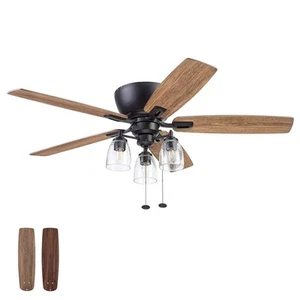 Arthur, 52 inch Industrial Farmhouse Flush Mount LED Ceiling Fan with Light, ... - Picture 1 of 9