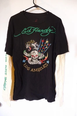 De Colección Ed Hardy Para Hombres XL Negro En Capas Manga Larga Love Kills Slowly Calavera Y2k  Foto 1 de 4