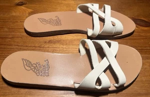 Ancient Greek Sandals White Leather Desmos Slides Handmade Greece EU39 US 9 - Picture 1 of 9