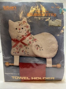 Vintage 1988 Titan Silhouetten Kreuzstich Kätzchen Katze Handtuchhalter 11" x 12" - Bild 1 von 11
