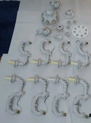 Vtg Italian Capodimonte Porcelain Floral Chandelier-White Pink & Purple Pristine - Image 1 of 4