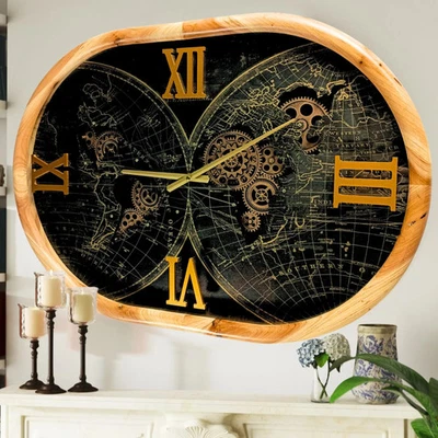 The Gears Clock PORTUGAL LINE WALL CLOCK OVAL 27 INCH "LISBON" WOOD-BLACK - Image 1 of 4
