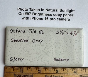 1 pc. Speckled Gray: 2-1/8" X 4-1/4" Glossy Bullnose Ceramic Tile by Oxford Co. - Picture 1 of 13
